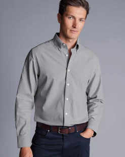 Cheap Charles Tyrwhitt Button-Down Collar Brushed Cotton Twill Shirt - Light Grey Charcoal