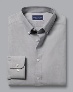Cheap Charles Tyrwhitt Button-Down Collar Brushed Cotton Twill Shirt - Light Grey Charcoal