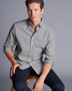 Cheap Charles Tyrwhitt Button-Down Collar Brushed Cotton Twill Shirt - Light Grey Charcoal