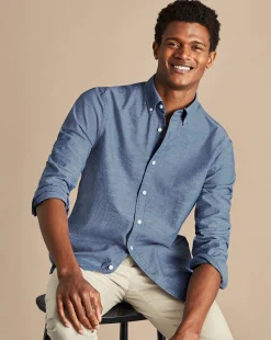New Charles Tyrwhitt Button-Down Collar Chambray Shirt - Indigo Blue