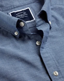 New Charles Tyrwhitt Button-Down Collar Chambray Shirt - Indigo Blue