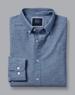 New Charles Tyrwhitt Button-Down Collar Chambray Shirt - Indigo Blue
