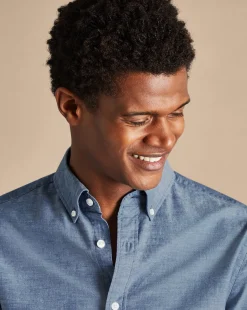 New Charles Tyrwhitt Button-Down Collar Chambray Shirt - Indigo Blue