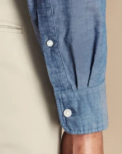 New Charles Tyrwhitt Button-Down Collar Chambray Shirt - Indigo Blue
