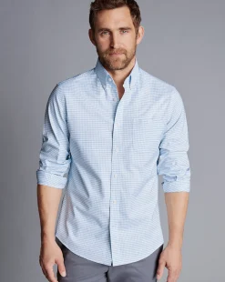 Cheap Charles Tyrwhitt Button-Down Collar Check Non-Iron Stretch Oxford Shirt - Cornflower Blue