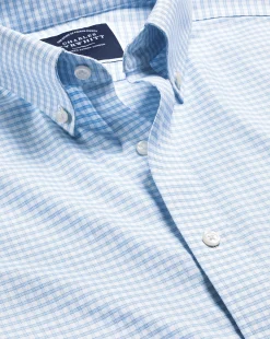 Cheap Charles Tyrwhitt Button-Down Collar Check Non-Iron Stretch Oxford Shirt - Cornflower Blue