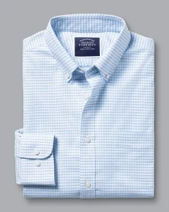 Cheap Charles Tyrwhitt Button-Down Collar Check Non-Iron Stretch Oxford Shirt - Cornflower Blue