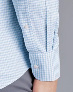 Cheap Charles Tyrwhitt Button-Down Collar Check Non-Iron Stretch Oxford Shirt - Cornflower Blue