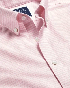 Store Charles Tyrwhitt Button-Down Collar Check Non-Iron Stretch Oxford Shirt - Pink
