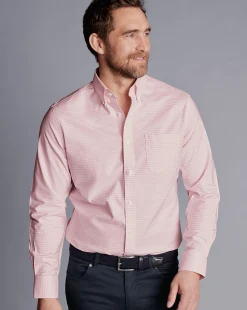Store Charles Tyrwhitt Button-Down Collar Check Non-Iron Stretch Oxford Shirt - Pink