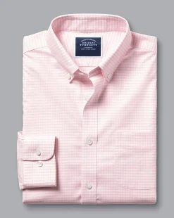 Store Charles Tyrwhitt Button-Down Collar Check Non-Iron Stretch Oxford Shirt - Pink