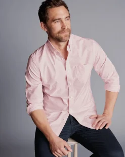 Store Charles Tyrwhitt Button-Down Collar Check Non-Iron Stretch Oxford Shirt - Pink