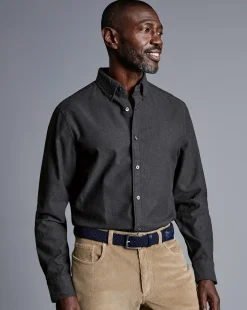 Best Sale Charles Tyrwhitt Button-Down Collar Dobby Flannel Shirt - Grey Charcoal