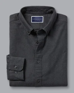 Best Sale Charles Tyrwhitt Button-Down Collar Dobby Flannel Shirt - Grey Charcoal