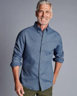 Online Charles Tyrwhitt Button-Down Collar Dobby Flannel Shirt - Blue Indigo