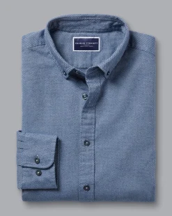 Online Charles Tyrwhitt Button-Down Collar Dobby Flannel Shirt - Blue Indigo