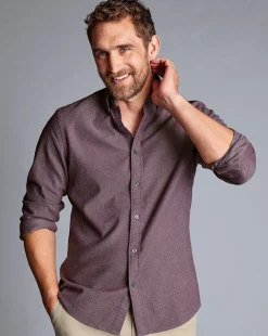 Sale Charles Tyrwhitt Button-Down Collar Dobby Flannel Shirt - Blackberry Purple