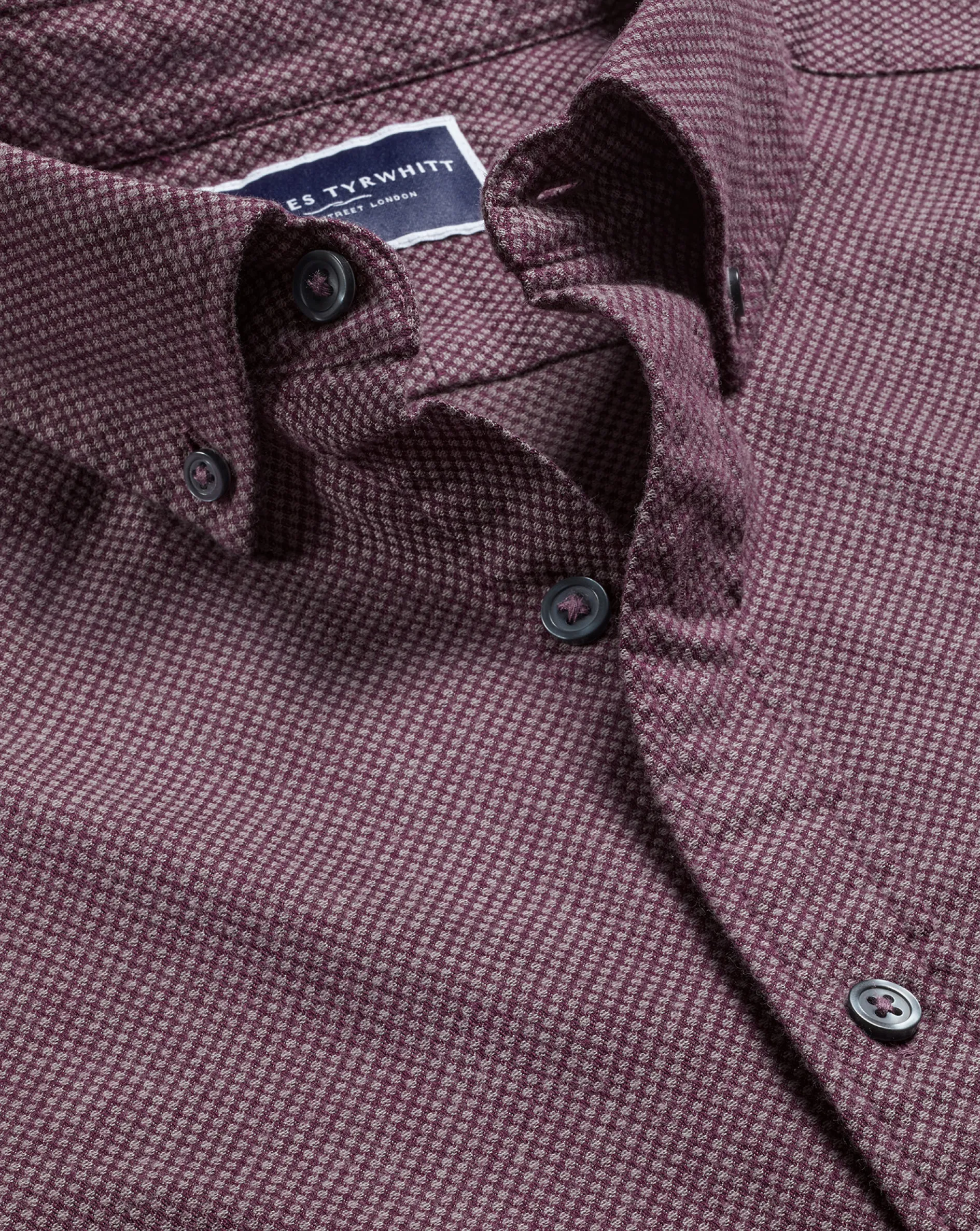 Sale Charles Tyrwhitt Button-Down Collar Dobby Flannel Shirt - Blackberry Purple