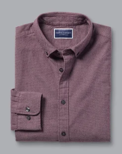Sale Charles Tyrwhitt Button-Down Collar Dobby Flannel Shirt - Blackberry Purple