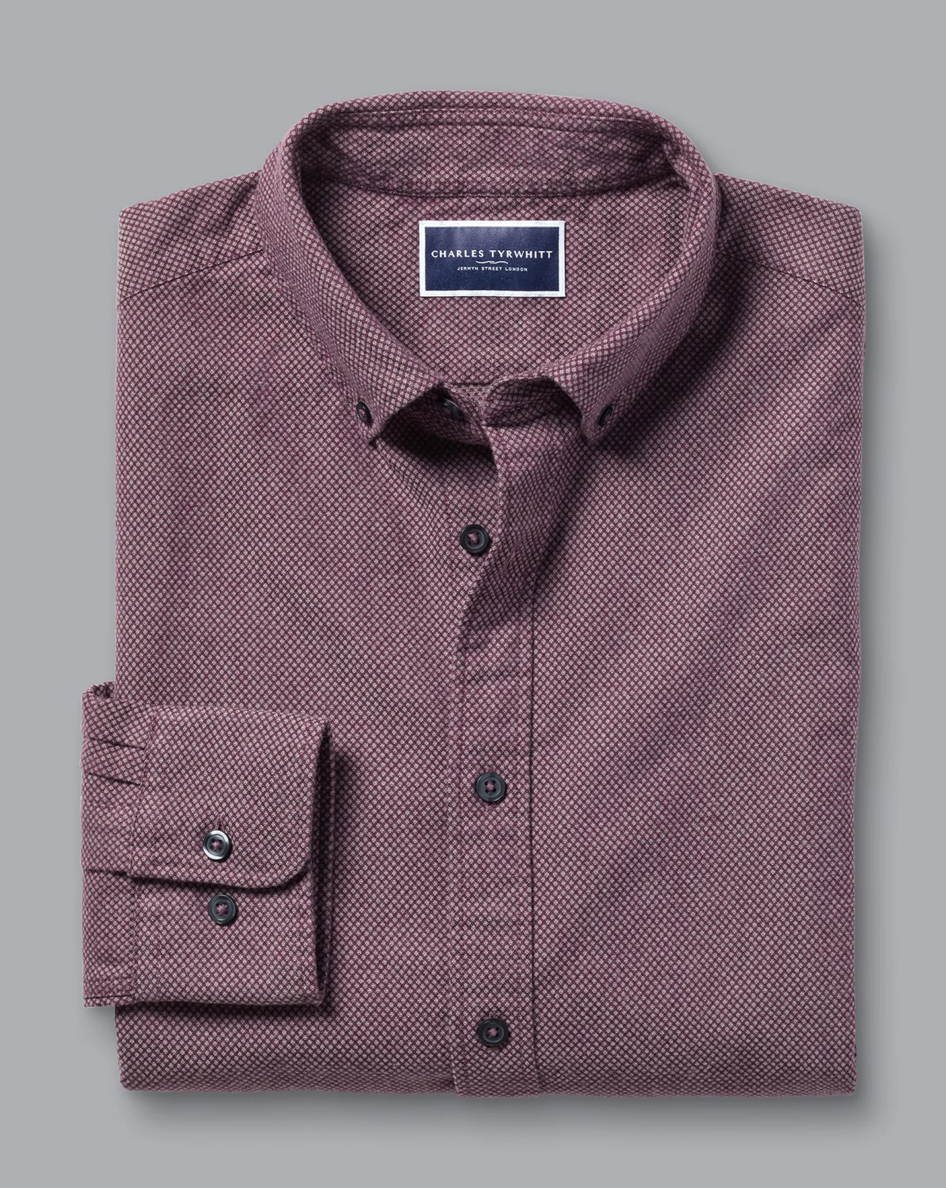 Sale Charles Tyrwhitt Button-Down Collar Dobby Flannel Shirt - Blackberry Purple
