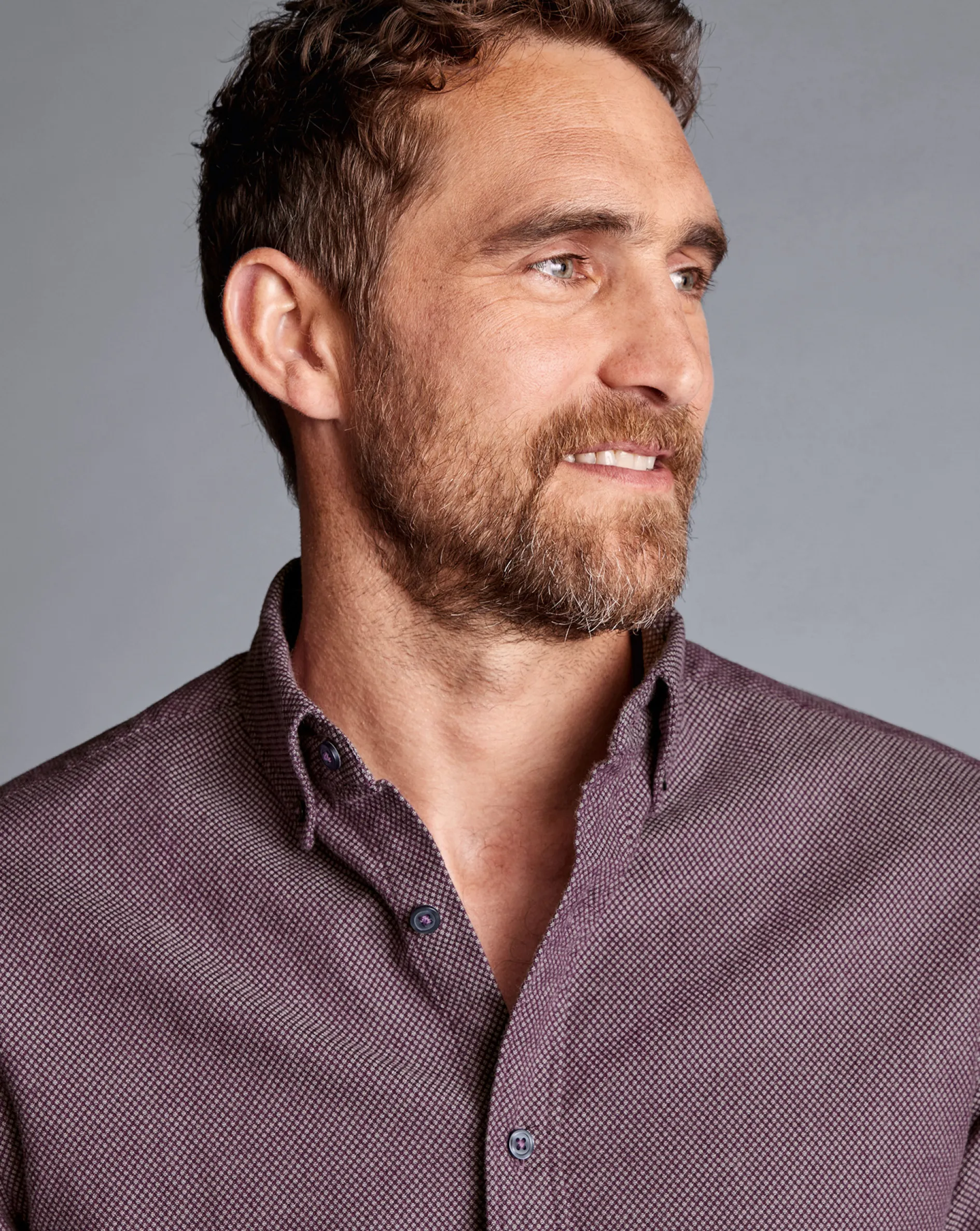 Sale Charles Tyrwhitt Button-Down Collar Dobby Flannel Shirt - Blackberry Purple