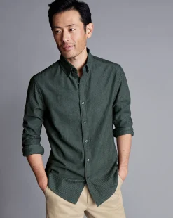 Flash Sale Charles Tyrwhitt Button-Down Collar Dobby Flannel Shirt - Dark Green