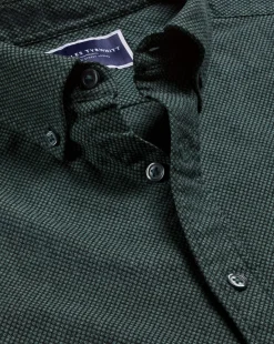 Flash Sale Charles Tyrwhitt Button-Down Collar Dobby Flannel Shirt - Dark Green