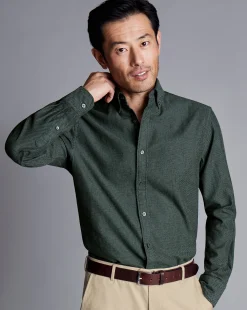 Flash Sale Charles Tyrwhitt Button-Down Collar Dobby Flannel Shirt - Dark Green