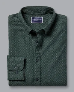 Flash Sale Charles Tyrwhitt Button-Down Collar Dobby Flannel Shirt - Dark Green