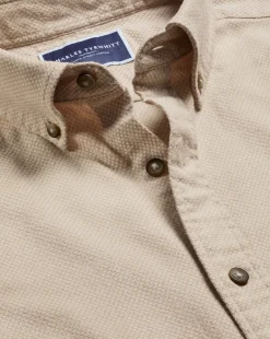 Clearance Charles Tyrwhitt Button-Down Collar Dobby Flannel Shirt - Oatmeal