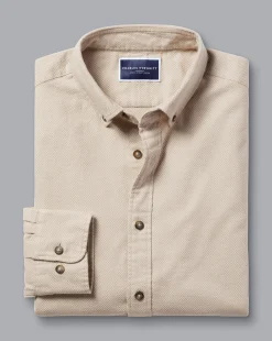 Clearance Charles Tyrwhitt Button-Down Collar Dobby Flannel Shirt - Oatmeal