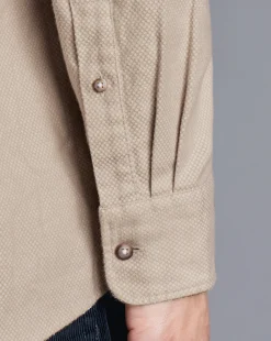 Clearance Charles Tyrwhitt Button-Down Collar Dobby Flannel Shirt - Oatmeal