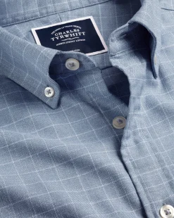 Online Charles Tyrwhitt Button-Down Collar Non-Iron Twill Windowpane Check Shirt - Steel Blue