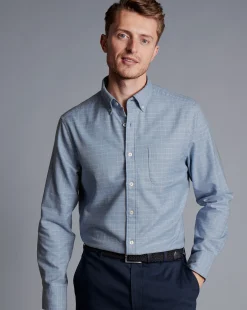 Online Charles Tyrwhitt Button-Down Collar Non-Iron Twill Windowpane Check Shirt - Steel Blue