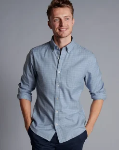 Online Charles Tyrwhitt Button-Down Collar Non-Iron Twill Windowpane Check Shirt - Steel Blue