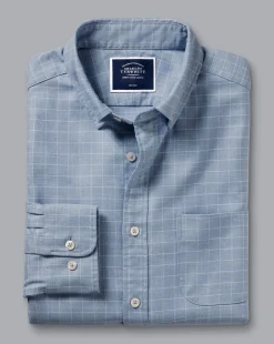 Online Charles Tyrwhitt Button-Down Collar Non-Iron Twill Windowpane Check Shirt - Steel Blue