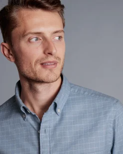 Online Charles Tyrwhitt Button-Down Collar Non-Iron Twill Windowpane Check Shirt - Steel Blue