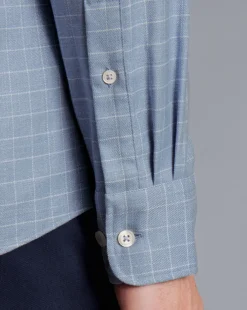 Online Charles Tyrwhitt Button-Down Collar Non-Iron Twill Windowpane Check Shirt - Steel Blue