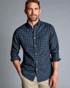 Hot Charles Tyrwhitt Button-Down Collar Non-Iron Twill Gingham Shirt - Blue Indigo
