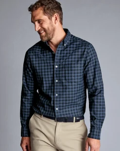 Hot Charles Tyrwhitt Button-Down Collar Non-Iron Twill Gingham Shirt - Blue Indigo
