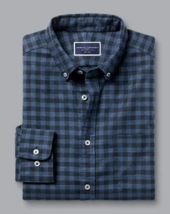 Hot Charles Tyrwhitt Button-Down Collar Non-Iron Twill Gingham Shirt - Blue Indigo
