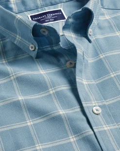 Hot Charles Tyrwhitt Button-Down Collar Non-Iron Twill Windowpane Check Shirt - Mid Blue