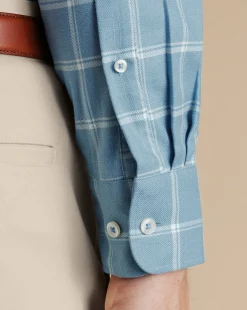 Hot Charles Tyrwhitt Button-Down Collar Non-Iron Twill Windowpane Check Shirt - Mid Blue