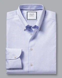 Store Charles Tyrwhitt Button-Down Collar Non-Iron Oxford Twin Check Shirt - Purple Lilac