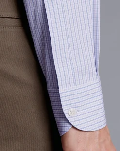 Store Charles Tyrwhitt Button-Down Collar Non-Iron Oxford Twin Check Shirt - Purple Lilac