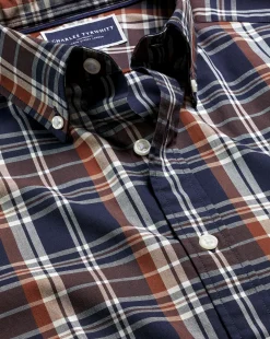 Outlet Charles Tyrwhitt Button-Down Collar Non-Iron Stretch Poplin Plaid Check Shirt - Rust