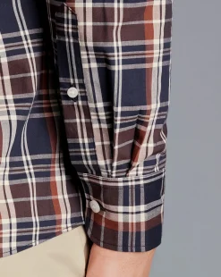 Outlet Charles Tyrwhitt Button-Down Collar Non-Iron Stretch Poplin Plaid Check Shirt - Rust