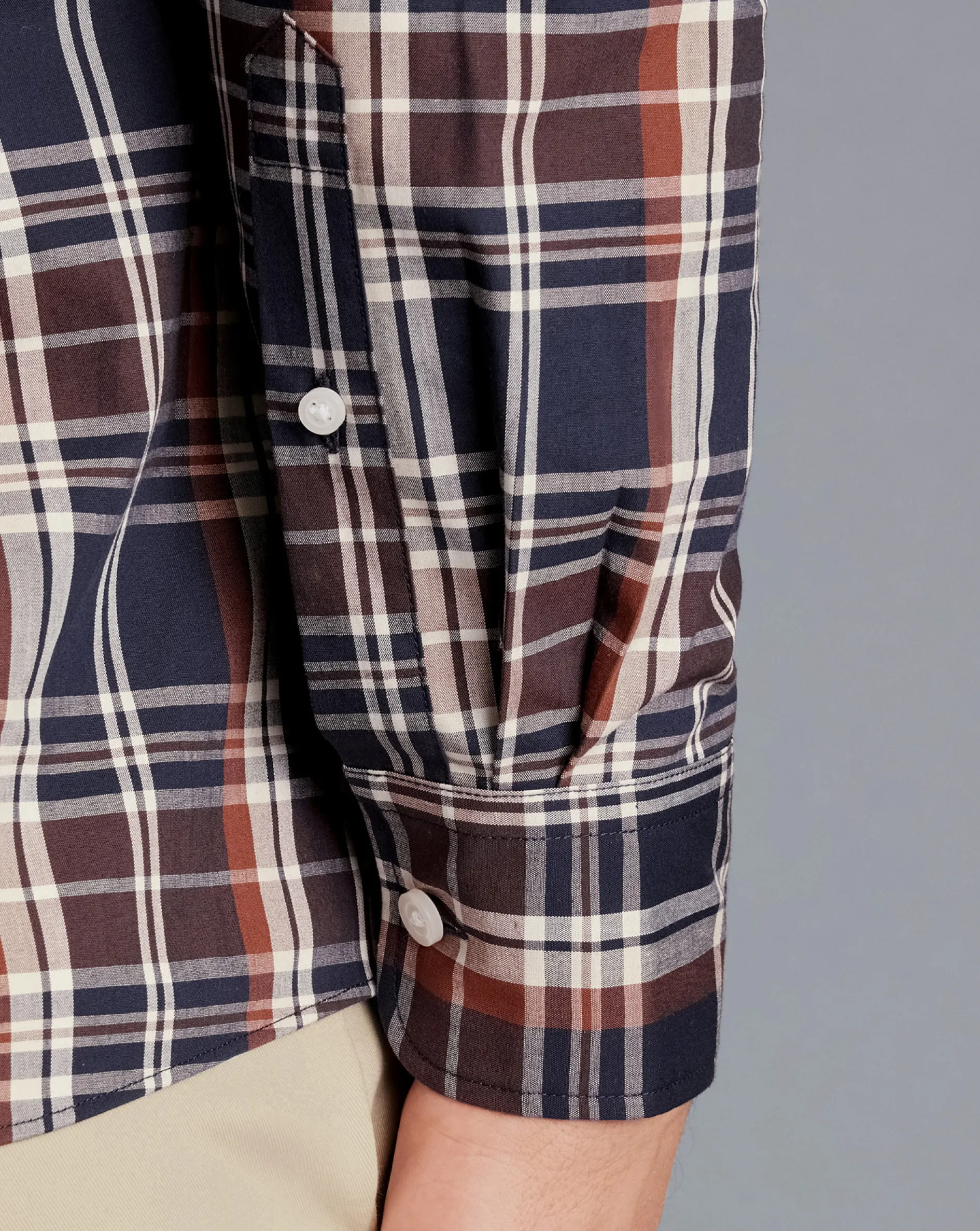 Outlet Charles Tyrwhitt Button-Down Collar Non-Iron Stretch Poplin Plaid Check Shirt - Rust