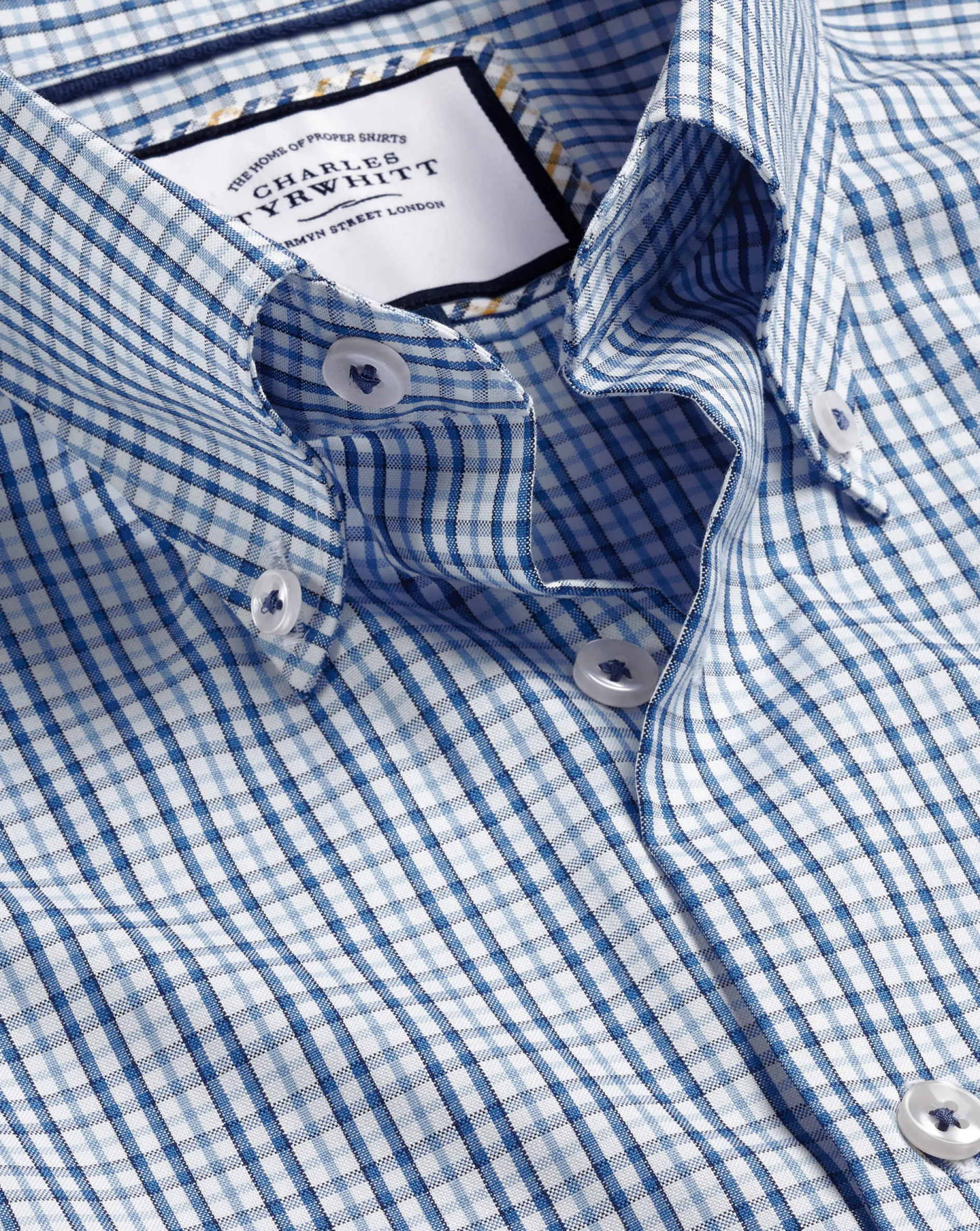 Hot Charles Tyrwhitt Button-Down Collar Non-Iron Oxford Multi Check Shirt - Ocean Blue