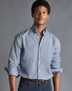 Hot Charles Tyrwhitt Button-Down Collar Non-Iron Oxford Multi Check Shirt - Ocean Blue